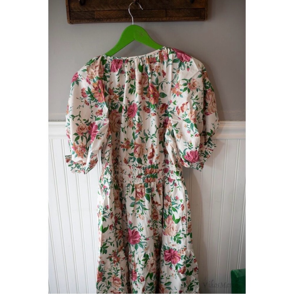 Anthropologie Floral Maxi Dress Pink & White Somerset Dress Large Puff Sleeve - Picture 5 of 5